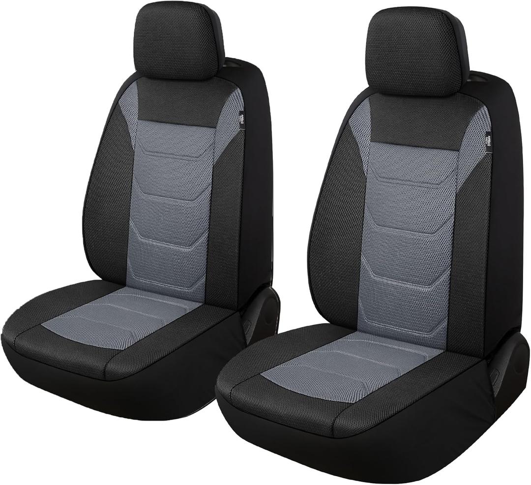 Pariiaotin 3D Air Mesh Car Seat Covers Front Sets Washable and Breathable Premium Cloth Automotive Vehicle Seat Covers for Cars Interior, Universal Fit for Most Cars, Sedan, Truck, SUV(Black/Gray)