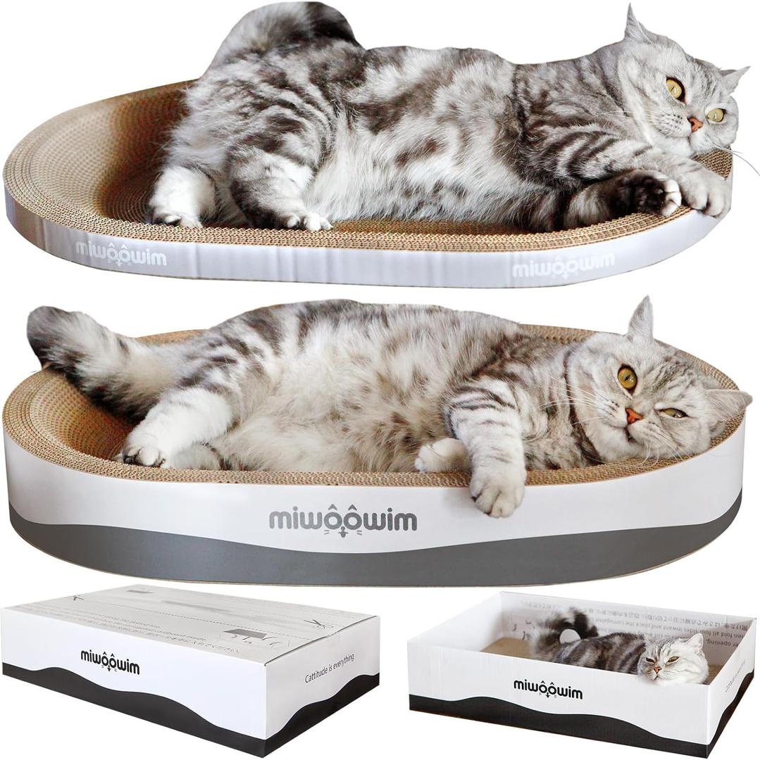3PCS 23.6 Inch Extra Large Cat Scratcher Bed,Big Cats Box with Corrugated Scratch Pad, Scratching Lounge Bed,Oval Shape Cat Scratcher Bowl