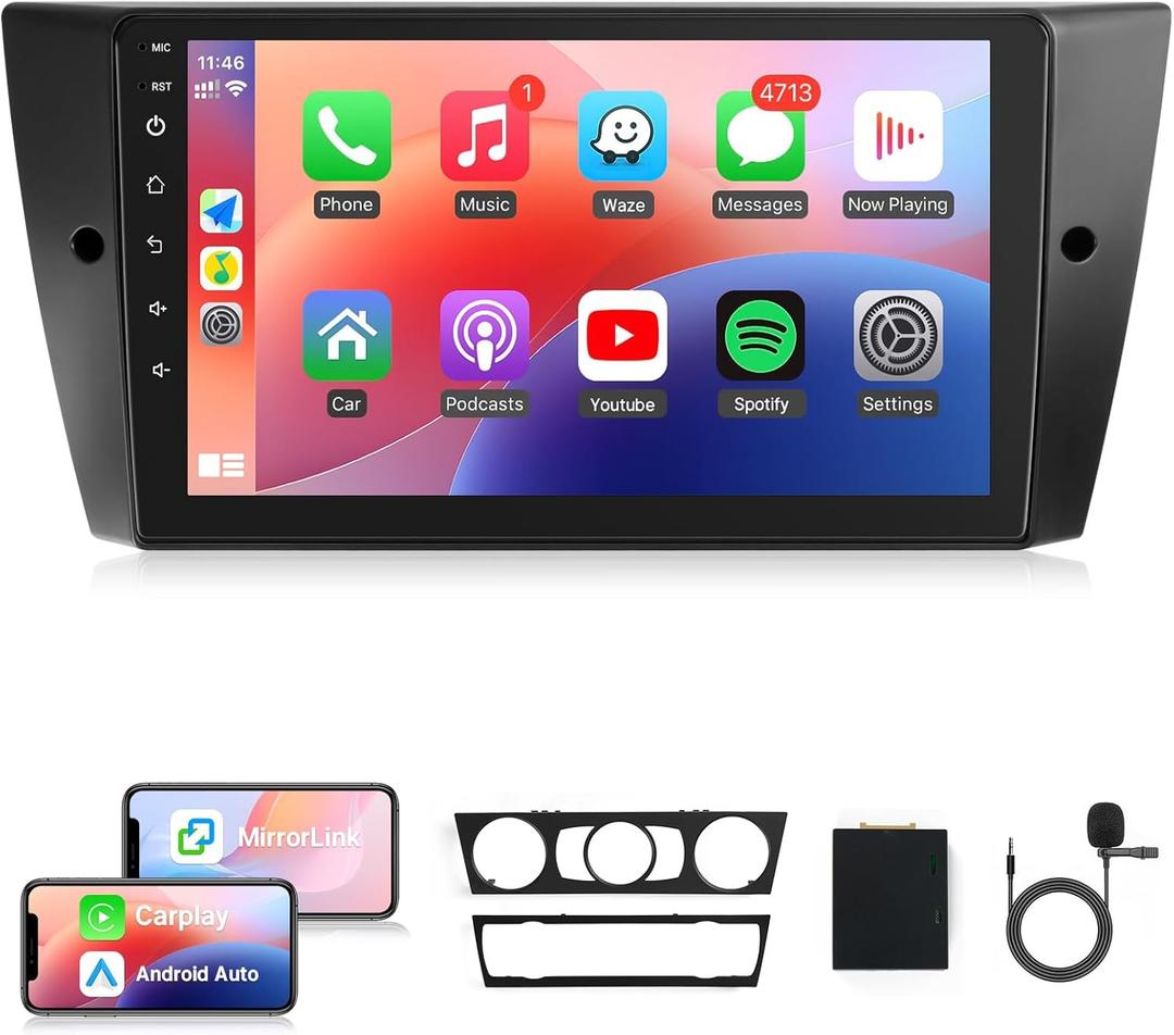 Naifay Android Car Stereo for BMW 328i 335i 325i (E90/E91/E92/E93) 2005-2011 Radio, 9inch Touch Screen for BMW 3 Series Car Stereo with CarPlay Android Auto Bluetooth GPS WiFi Camera Mirrorlink