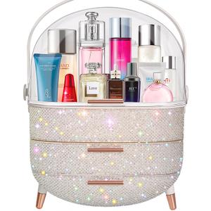 Ptesly Teen Girls Gift Makeup Organizer,Skincare Organizer Jewelry Storage,Cosmetics Storage and Display Case,Make Up Holders and Organizers for Countertop,Bathroom Organizer (Pearl White)