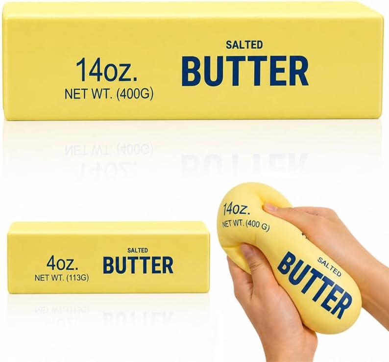 2Pcs Giant Butter Squishy Set Include 1Pc 9.45 Inch and 1Pc 5.5 Inch Large & Mini Squeezy Butter Stick, Fidget Toys for Adult 14oz Stress Relief Slow Rising Fun Party Favor