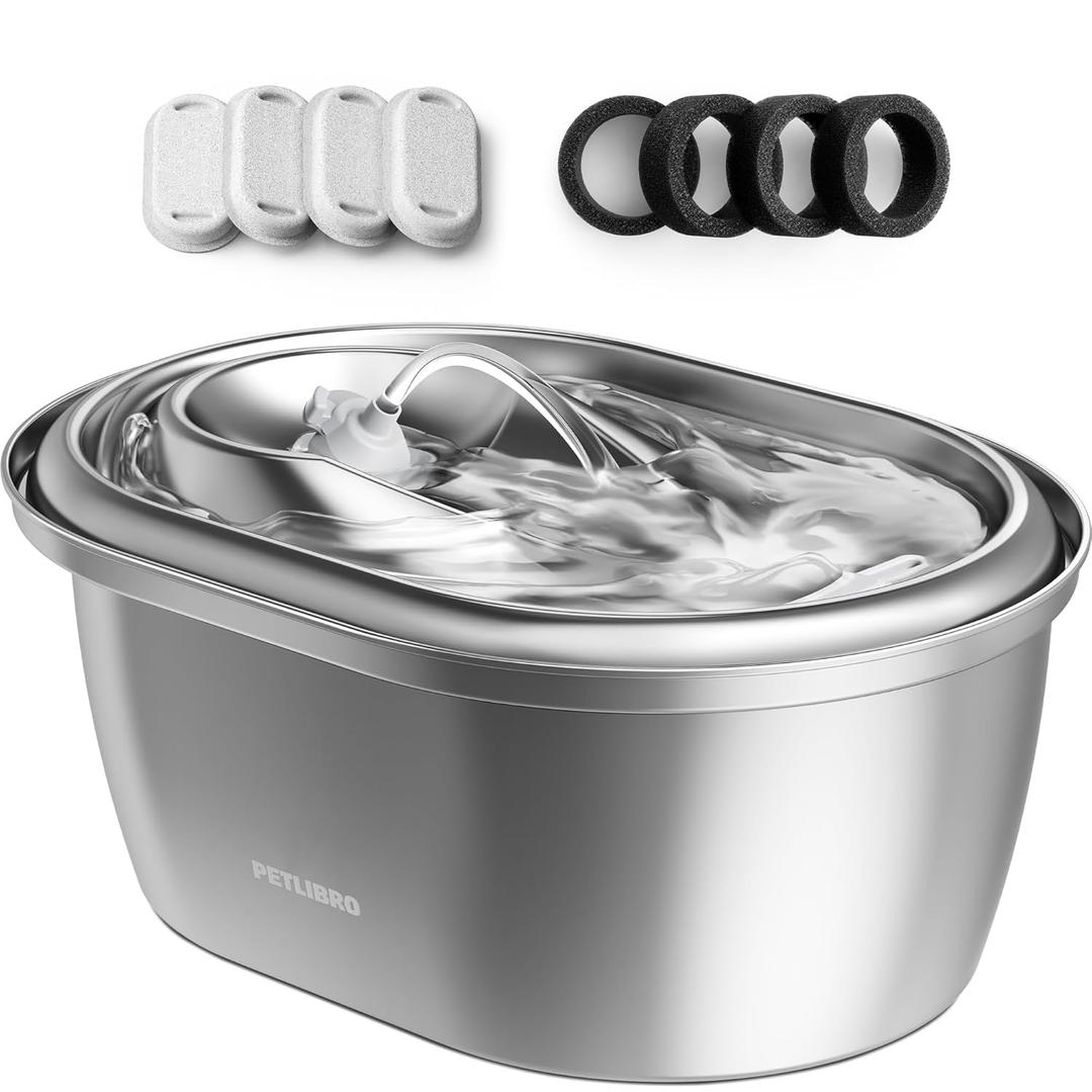 PETLIBRO Stainless Steel Cat Water Fountain, 101oz/3L Pet Water Fountain for Cats Inside, FoodGrade Dog Water Fountain, Automatic Cat Water Dispenser