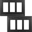 Black Luca Metal Wall Plate, 3-Gang Triple Decorator Rocker Light Switch Cover, 2-Pack Modern Decorative Durable Stylish Wallplate for Dimmer Switch, GFCI Outlet, or Power Receptacle