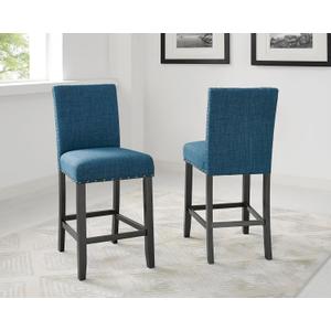 Biony Blue Fabric Counter Height Stools with Nailhead Trim, Set of 2
