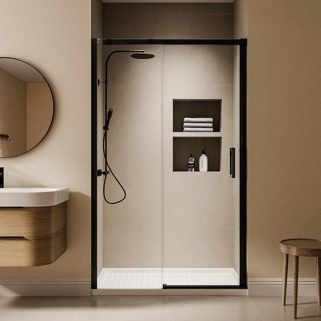 30“ W x 74" H Sliding Shower Door, Glass Shower Glass Door with Clear SGCC Tempered Glass, Finish, Reversible Installation