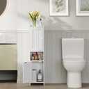 Bathroom Cabinet with 2 Doors, 7.3 x 9.8 x 40.4 Inches, Small Freestanding Storage Cabinet with Adjustable Shelf, Floor Cabinet for Small Spaces, Bathroom, Entrances, Kitchen, White