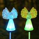 Outdoor Solar Garden Lights,2 Pack Solar Angel Decorative Lights, IP67 Waterproof Color Changing LED Solar Outdoor Lights,Solar Stake Lights for Cemetery Grave Garden Patio Yard Lawn Decoration