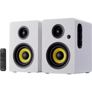 Sanyun SW206 80W Active Dual-Mode Bookshelf Speakers, 4” Studio Monitor & HiFi Mode, Upgraded 3D Sound Field, 6.35mm TRS Balanced, Bluetooth 5.4, Optical Coaxial Aux USB 24bit DAC, White