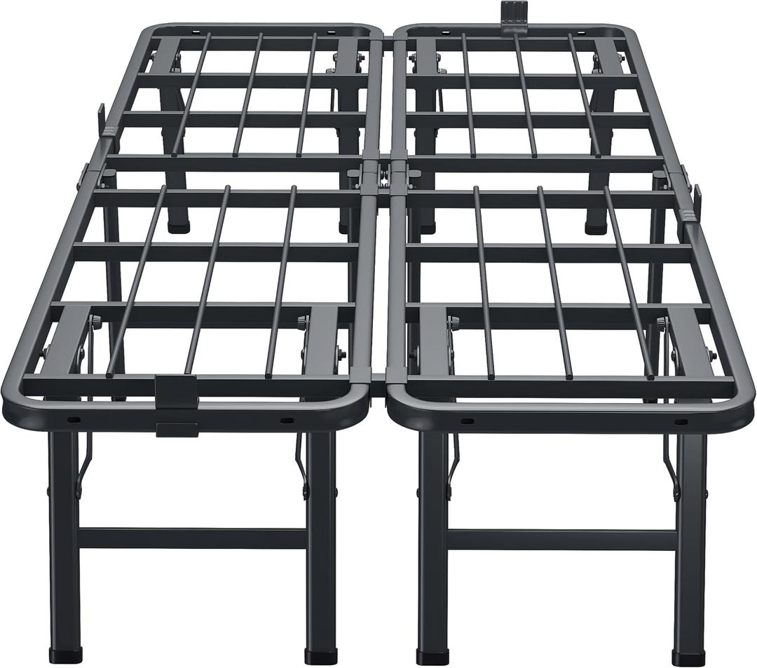 VIPSHOW 14 Inch Twin Metal Bed Frame Folding Bed Frame Tool-Free Assembly Mattress Foundation No Box Spring Needed Platform 2500lbs Heavy Duty Steel Slats, Noise-Free, Easy Assembly, Black