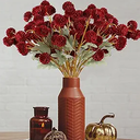 Hananona 10 Pcs Artificial Chrysanthemum Flowers, Red Kiku Pom Pom Mums Flower BurgundyFaux Floral Arrangements Wedding Centerpiece for Fall Autumn Home Kitchen Decor (10, Burgundy)