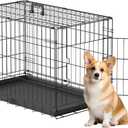 FDW 30inch Dog Crate Pet Cage with Metal Folding Design Plastic Tray Indoor Outdoor Dog Kennel Cage for Small and Medium Dogs,Black