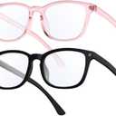 livho High Tech Blue Light Glasses - Advanced 99% Blue Light Blocking Computer Glasses - Anti Eyestrain & UV Glare Protection (*B7 Matte Black+clear Pink)