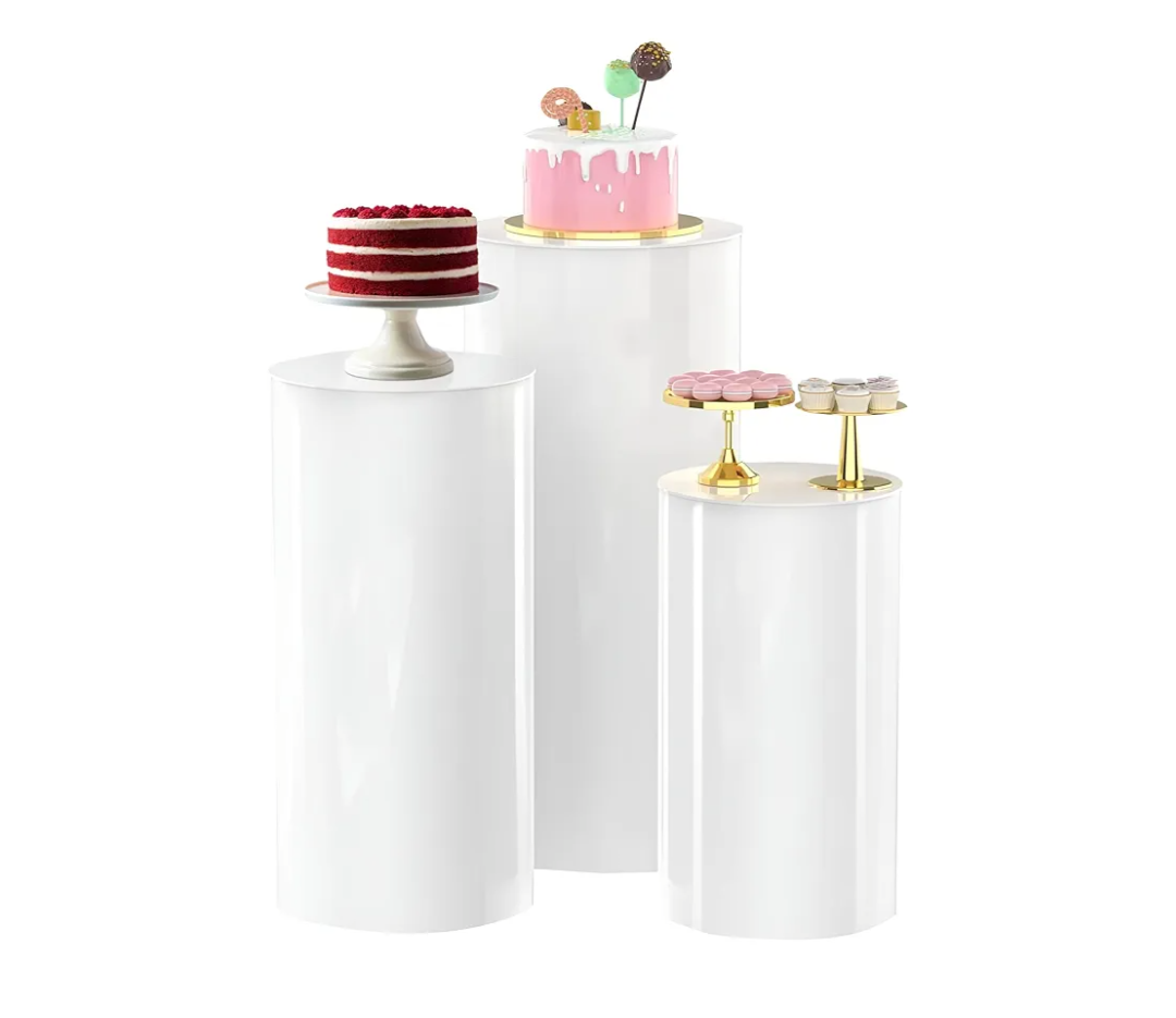 White Cylinder Pedestal Stands - 3 Pieces - White Party Cylinder Table for Wedding Party or Babyshower - Party Decor - 35.4''(L),29.5''(M),23.6''(S)
