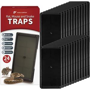 LULUCATCH Mouse Glue Traps 24 Pack, Larger & Heavier Plastic Sticky Glue Traps with Extra-Strong Adhesive for Mice, Rats, Sticky Mouse Trap for Indoor Use, Easy to Set