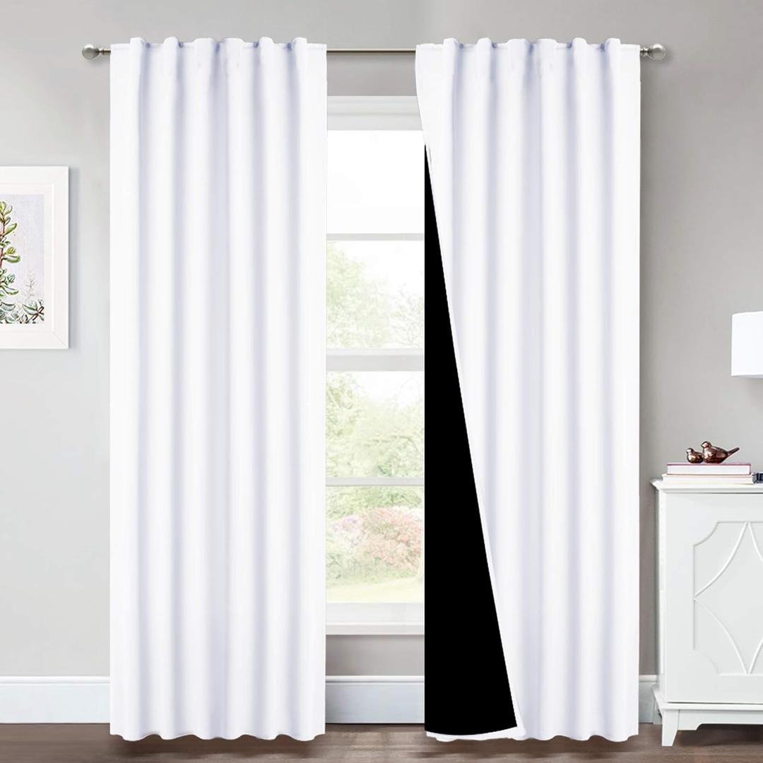 NICETOWN 100% Blackout Window Curtain Panels, Cold and Full Light Blocking Drapes with Black Liner for Nursery, 84 Inches Drop Thermal Insulated Draperies (Pure White, 2 Pieces, 52 inches Wide) (52"W x 84"L (Pack of 2), Pure White)