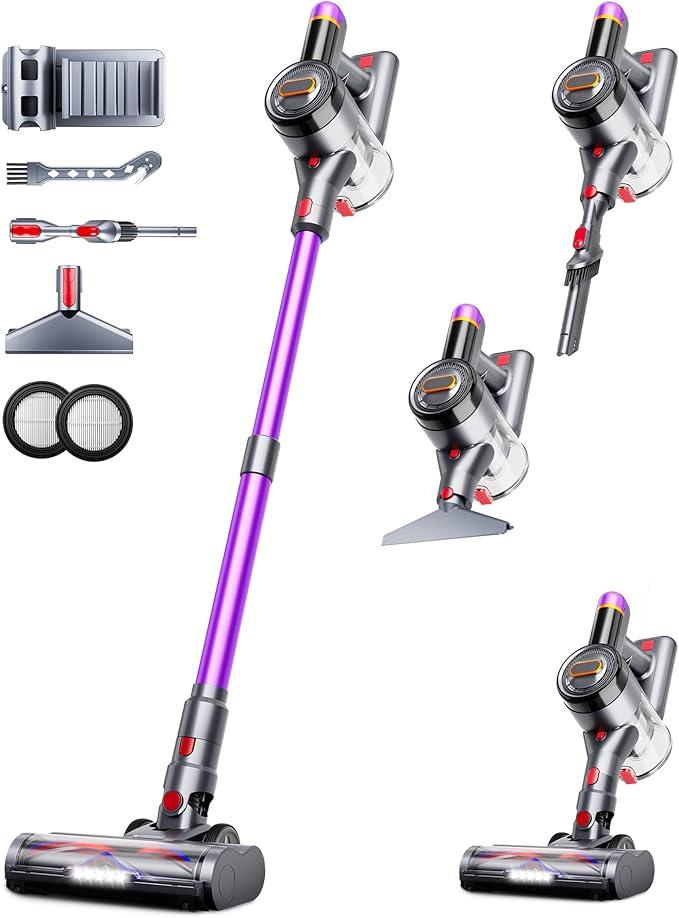 Feetis Cordless Vacuum Cleaner, 550W 45Kpa Vacuum Cleaners for Home, 60Mins Cordless Stick Vacuum with LED Display, SelfStanding & AntiTangle, 8in1 Wireless Vacuum for Carpet Pet Hair Hardfloor