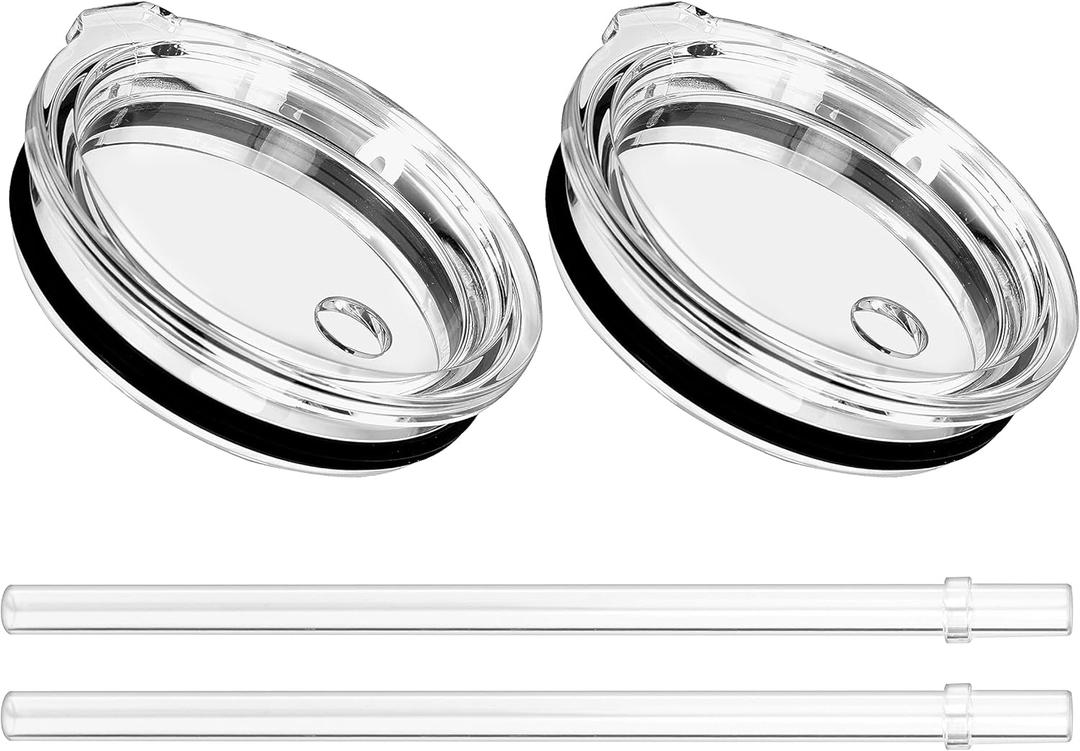 30 oz Tumbler Straw Lid, Replacement Lids Compatible for YETI Rambler 30 oz Stackable Cup, 35 oz Straw Mug, BPA Free and Shatter-proof Travel Tumbler Top Lids Covers, 2 Pack (black with straw)