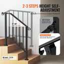 VEVOR Handrails for Outdoor Steps, 2 Step Stair Hand Rail Kit, Transitional Carbon Steel Railings with Installation Kit, Stair Rails for Seniors, Concrete Steps & Porch & Deck, Black Retro Arch