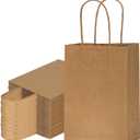 FACEBAG 100-Pack 5.25x3.25x8 Inches Small Gift Bags with Handles, Kraft Brown Paper Bags with handls bulk for Party FavorsBirthday shopping & RetailReusable & Durable