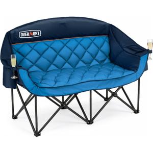 Overmont Oversized Double Camping Chair for Adults Supports up to 850 lbs XXL Heavy Duty Padded Folding Loveseat with Cooler Bag and Cup Holder for Outdoor, Beach, Fishing, Lawn, Blue