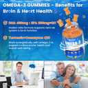 Vegan Omega-3 Gummies 1000mg from Algae Oil (DHA 460mg & EPA 230mg), Omega 3 Fish Oil Alternative for Adults, Plus Turmeric & CoQ10 for Brain, Eye & Immune Health, No Fishy Taste, Sugar Free, 60 Cts,Exp Date: 01/27/2028