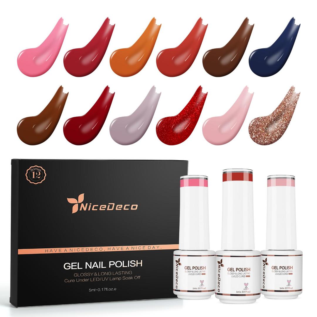 Nicedeco Gel Nail Polish Nail 12 Colors, Hema Free, Cruelty Free, Vegan, Fall Winter U V Gel Manicure Kit DIY Home for Women Girls Kit 5