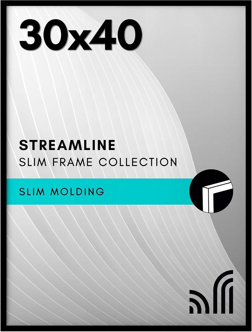 Americanflat 30x40 Picture Frame with Polished Plexiglass - Streamline Collection - Thin Border for Wall Display - Hanging Hardware Included - Black