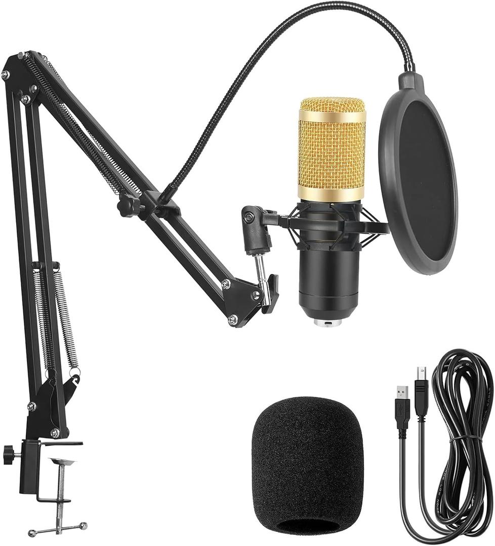 GUHUS Professional Condenser Microphone Kit, with Boom Arm Stand Pop Filter Shock Mount Mute USB Microphone for Podcast Recording Video Gaming Singing Streaming YouTube