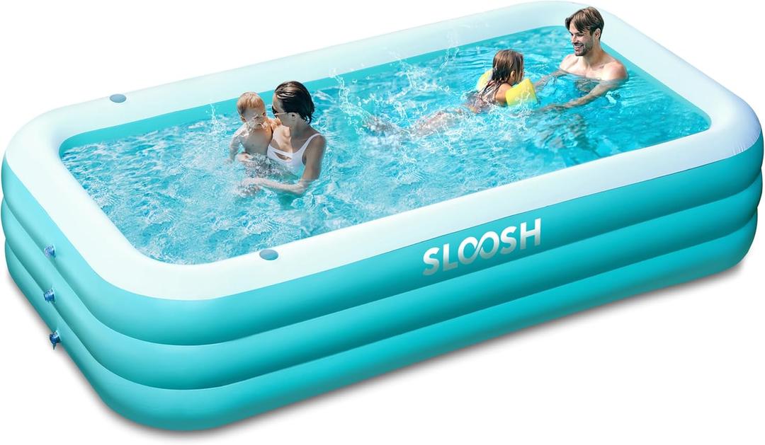 SLOOSH Inflatable Pool for Adults with Seats, 130" x 72" x 22" Full-Sized Blow Up Durable Thickened Above Ground Family Pool, Large Swimming Pools for Backyard Garden Lawn Summer Water Party, Cyan