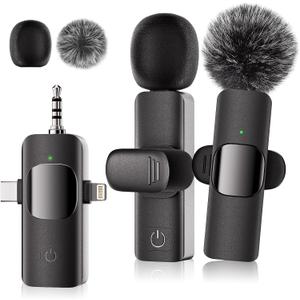 3 in 1 Wireless Lavalier Microphone - Wireless Microphone for iPhone/IPad/Android/Camera, Mini Lapel Mic Noise Reduction, Plug-Play for Video Recording