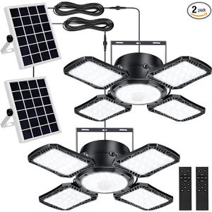 Aqonsie Solar Shed Light Outdoor Indoor, 176LED Solar Powered Motion Sensor Pendant Light Daytime, Solar Indoor Lights with 5 Lighting Modes & Remote for Shed Gazebo Barn Garage, 2 Pack