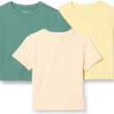 Amazon Essentials Boys and Toddlers' Short Sleeve Cotton T-shirts, Pack of 3 (X-Small, Beige/Sage Green/Pastel Yellow)
