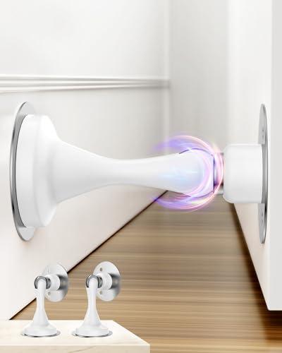 Magnetic Door Stoppers Door Catch - 2 Pack Stainless Steel Heavy Duty Door Stops for Bottom of Door, Wall & Floor Mounting No-Drill Strong Adhesive & Screws, Door Holder to Keep Door Open