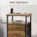 Nightstand with Charging Station, LED Night Stand with Drawers (Fabric), Bedside Table with Open Shelf, End Table with Steel Frame, 3 Drawer Dresser for Bedroom, Small Space, Rustic Brown