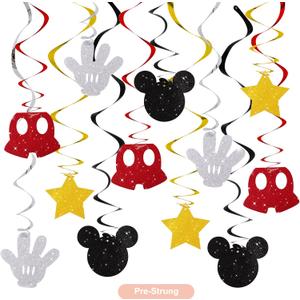 BEISHIDA 16 Pcs Black and Red Hanging Swirl Decorations, Pre-Strung Birthday Party Decorations Red Gold Black Themed Birthday Party Supplies for Kids