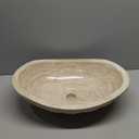 Shades of Nature Oval Travertine Vessel Sink  Natural Stone Wash Basin, Hand-Carved Bathroom Sink with Chiseled Exterior & Polished Interior, Above Counter Vanity Basin (Includes Matching Soap Tray)
