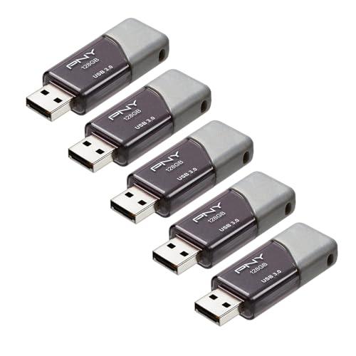 PNY 128GB Turbo Attaché 3 USB 3.0 Flash Drive 5-Pack – Grey, P-FD128X5TBOP-MP, 100MB/s, Light-Weight Durable - Data Storage and Transfer