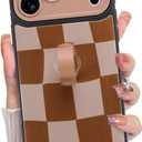 KANGHAR Compatible with iPhone 17 Pro Max Case 2025, Silicone Checkered Cute Pattern, Wristband Kickstand Camera Protection Soft Slim Cover for Girls Women -Brown