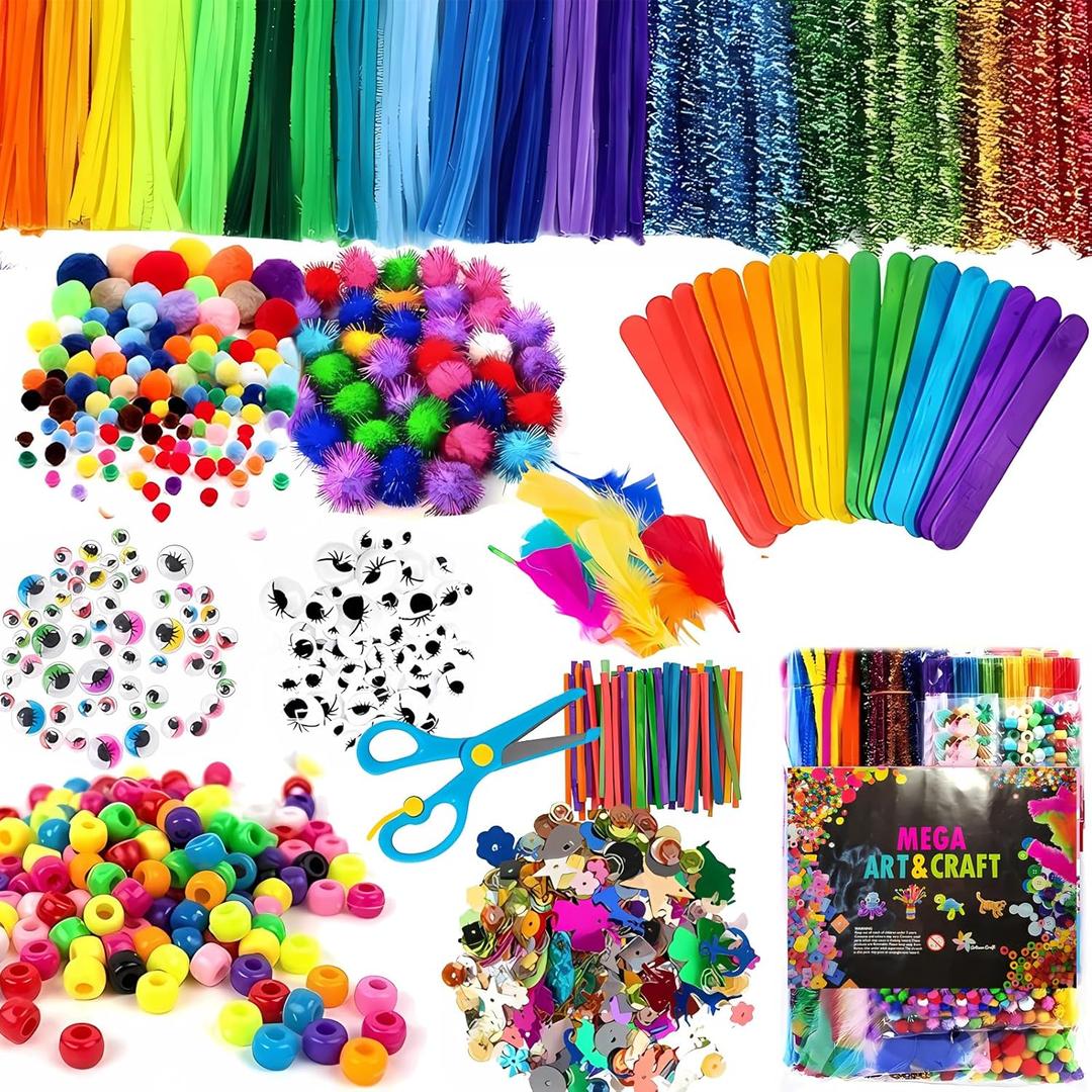 NovaWiseTech Arts and Crafts Supplies, 1200pcs Craft Kits, Pipe Cleaners Bulk, Multicolor Pom Poms Balls, Googly Eyes for DIY Craft Decorations