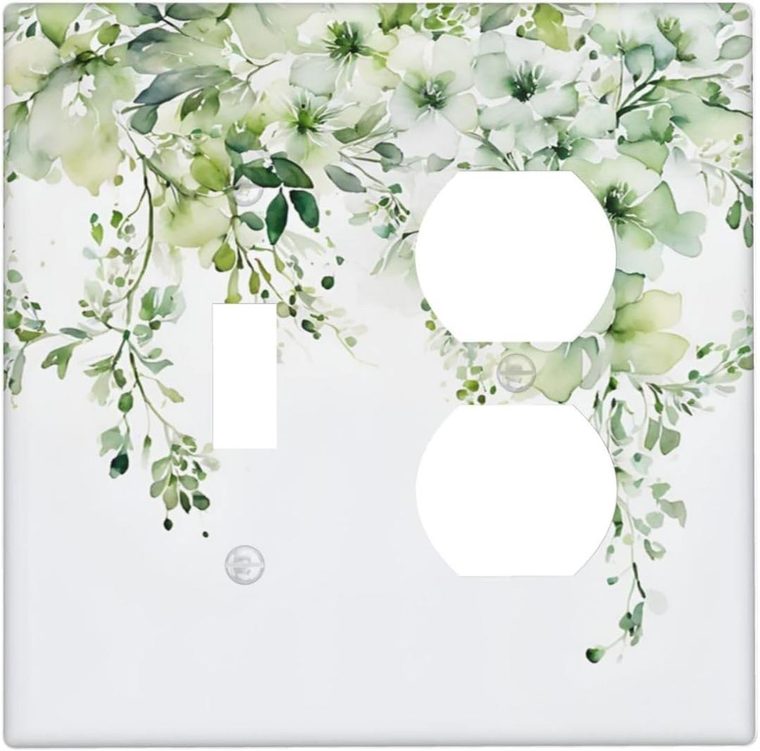 Light Switch Cover Plate Green Watercolor Floral Plant Eucalyptus Leaves 2 Gang Switch Plate Covers 1 Toggle Duplex Combo Wall Plates GFCI Switch Plates and Outlet Covers for Bathroom Bedroom