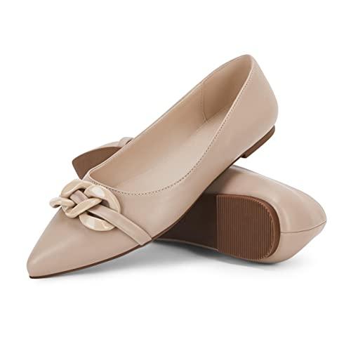 Coutgo Women's Chain Ballet Flats Pointed Toe Slip On Flats Shoes for Women Dressy Comfort Work Loafers Nude 8