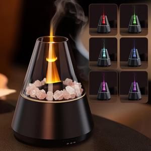 Flame Essential Oil Diffuser, Aromatherapy Diffuser with 7 Colors Firelight, Ultrasonic Cool Mist Mini Flame Humidifier Diffuser with Waterless Auto-Off & Timer for Home Office (Black)