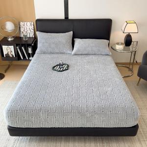 ZIQINPSQ Queen Size Flannel Fitted Sheet - 1 Piece Winter Warm Deep Pocket (15") Bed Sheet, Shrink & Fade Resistant, Hotel Quality, Light Grey