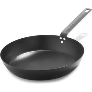 Merten & Storck Pre-Seasoned Carbon Steel 12 Frying Pan Skillet, Use on Induction, Stove and Grill, Durable, Even-Heating, for Searing, Grilling, Oven Use, and Campfire, Indoor/Outdoor (Black)