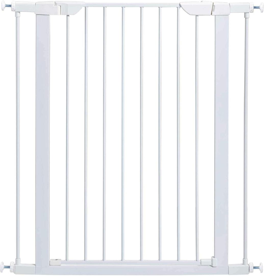 MidWest Homes for Pets 39 Inches Tall Walk-Through Steel Pet Gate, Pressure Mounted Dog Gate Measures 29-38 Inches Wide & Includes Two 3-Inch-Wide Extensions, White