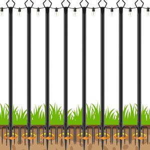 8 Pack 10 ft Heavy Duty Metal String Light Poles Adjustable Outdoor Lighting Stand for Patio,Backyard,Garden,Party & Wedding Rustproof & Sturdy with Hooks