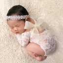 Ylsteed Newborn Photography Outfits Girl Baby Photography Props Lace Romper Newborn Baby Photo Shoot Outfits Girls Photo Props (Wheat headband+White Set)