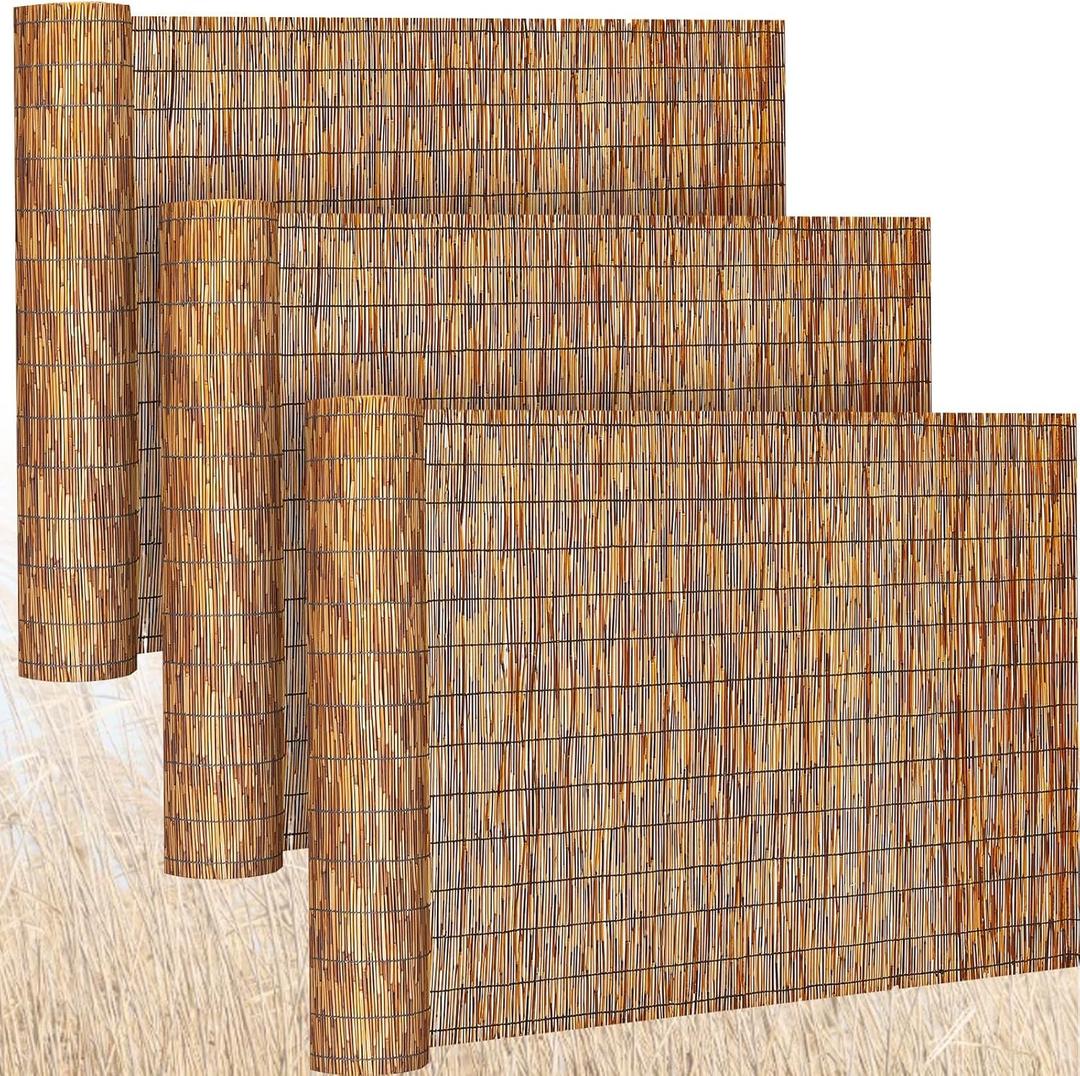 Barydat 3 Pcs 4 x 16.4 ft Reed Fence Roll, 85% Shade Bamboo Privacy Screen, Natural Decorative Reed Fencing for Outdoor Garden Backyard Patio Balcony