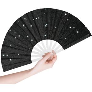 13inch Large Rave Glitter Fan for Party, Decorative Fans for Line Dancing Foldable Hand Fans for Wedding, Music Festival