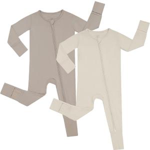 JunNeng Rayon of Bamboo Baby Sleeper with Mittens Cuffts Feet & Non-Slip Design, 2 Way Zipper Pjs Sleep'N Play Romper (3-6 Months)